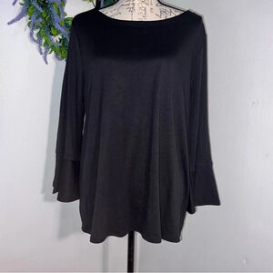 Loft, XL, black, 3/4 bell sleeve boat neck collar baby doll keyhole back tunic